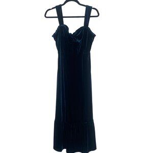Betsy Johnson Midi Dress Size S Emerald Green  Velvet Babydoll Smocked Party Wed